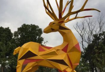 回頭鹿雕塑廠家，塊面體動物，不銹鋼回頭鹿雕塑工廠