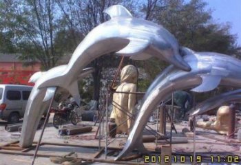 跳躍海豚雕塑廠家 生物小品景觀 不銹鋼海豚雕塑生產