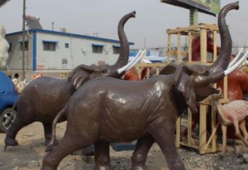 古銅色大象雕塑廠家 園林動(dòng)物小品 制作金屬大象雕塑