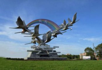 群鶴雕塑廠家 群雕鳥禽 不銹鋼群鶴雕塑生產(chǎn)制作