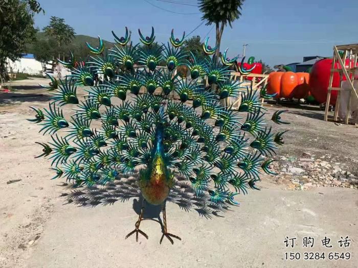 烤漆孔雀雕塑廠家 金屬漆效果 不銹鋼烤漆孔雀雕塑