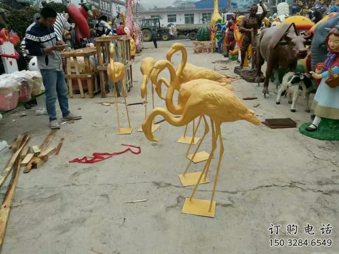 金色火烈鳥雕塑廠家 不銹鋼金色火烈鳥雕塑