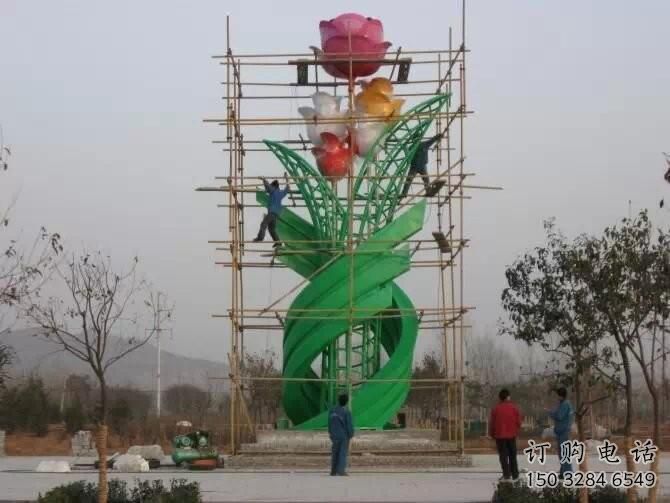 月季花樹雕塑廠家 烤漆不銹鋼園林雕塑