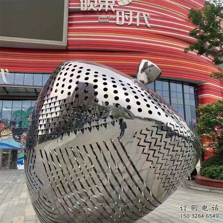 鏤空蘋果雕塑 鏤空不銹鋼水果景觀雕塑