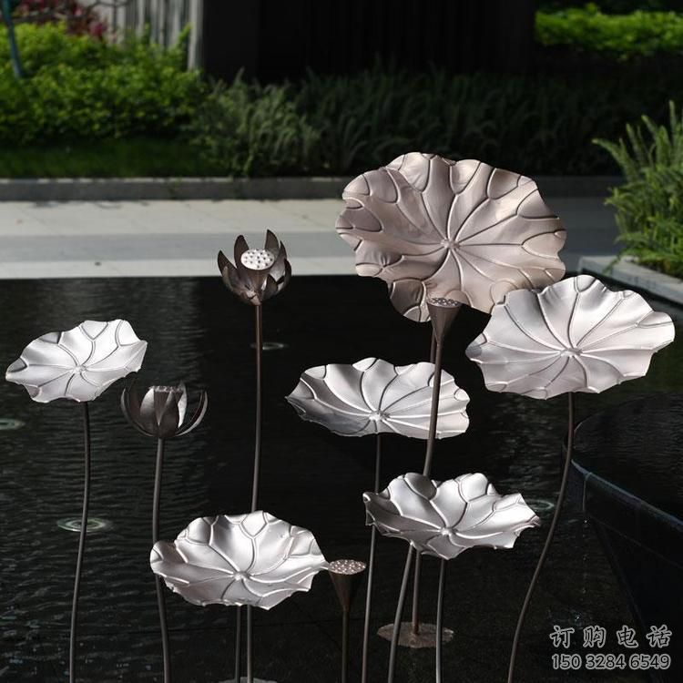 仿銅色荷葉雕塑 不銹鋼仿銅荷葉雕塑