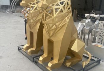 鏤空獅子雕塑 幾何動物不銹鋼雕塑