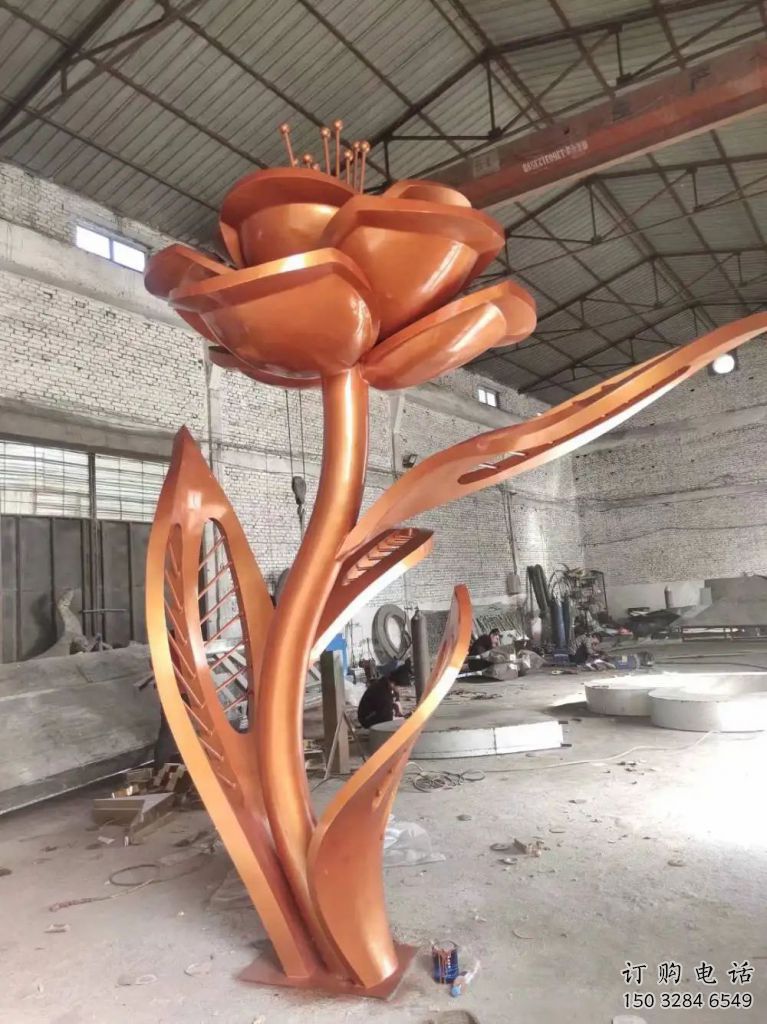 玫瑰花雕塑廠(chǎng)家 烤漆花卉雕塑 不銹鋼烤漆玫瑰花雕塑