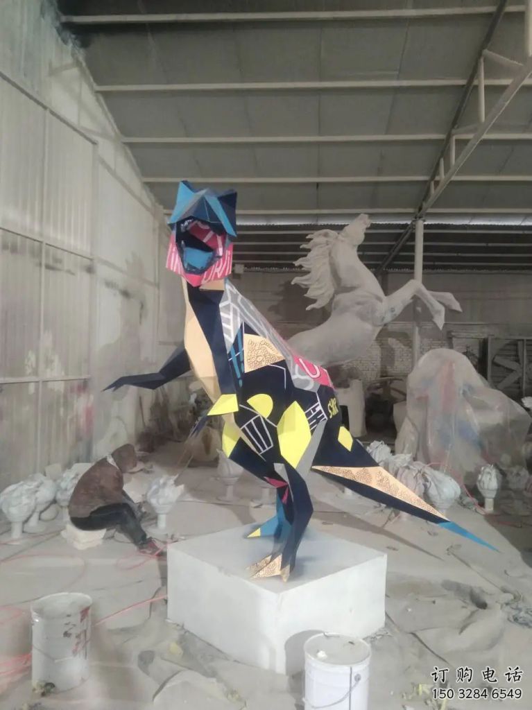 恐龍雕塑廠家 幾何動物雕塑 不銹鋼幾何恐龍雕塑