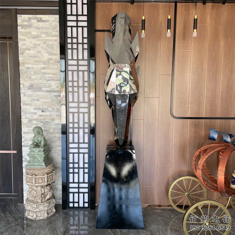幾何馬頭雕塑 抽象動物雕塑 不銹鋼幾何馬頭雕塑