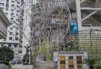 鏤空燈泡雕塑廠(chǎng)家 現(xiàn)代藝術(shù)標(biāo)識(shí) 不銹鋼鏤空燈泡雕塑