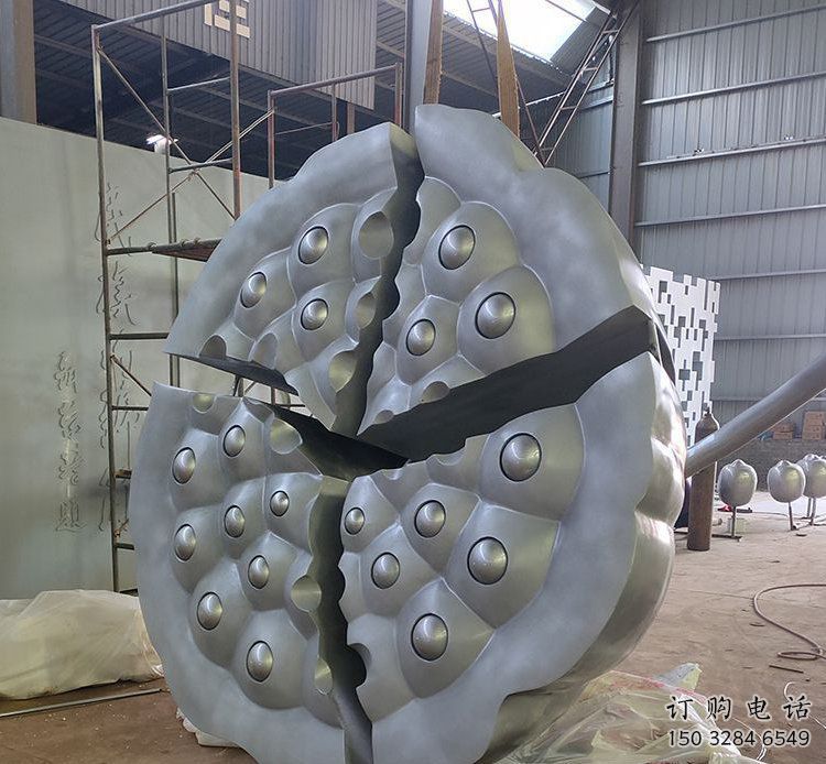 裂開蓮蓬雕塑 蓮科植物景觀  不銹鋼蓮蓬雕塑廠家