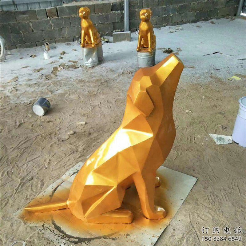 狼雕塑 幾何切面動物小品  戶外不銹鋼噴漆狼雕塑廠家