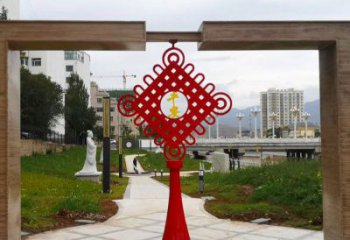 中國結(jié)雕塑 鏤空門口擺件 不銹鋼噴漆中國結(jié)雕塑