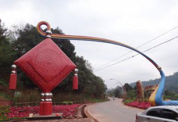 中國結雕塑 街道景觀雕塑 大型彩繪中國結雕塑廠家