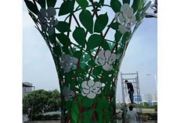 樹葉雕塑 鏤空噴漆工藝 戶外大型樹葉雕塑廠家