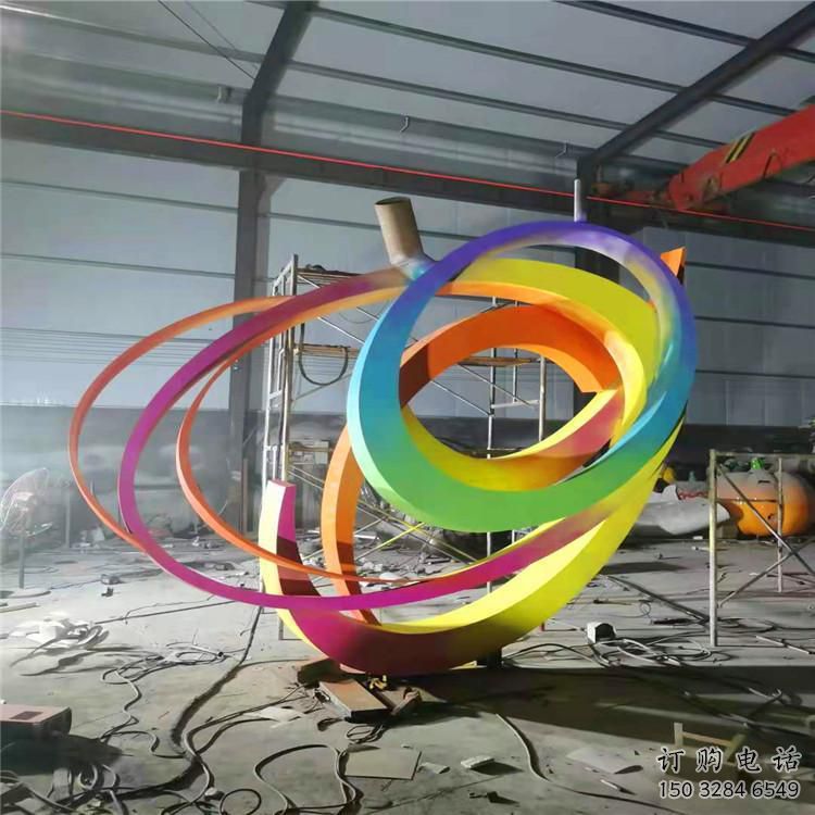 噴漆圓環雕塑 彩繪抽象擺件 戶外不銹鋼噴漆圓環雕塑