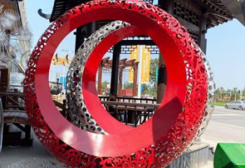 圓環雕塑 鏤空烤漆擺件 商業街烤漆圓環雕塑廠家