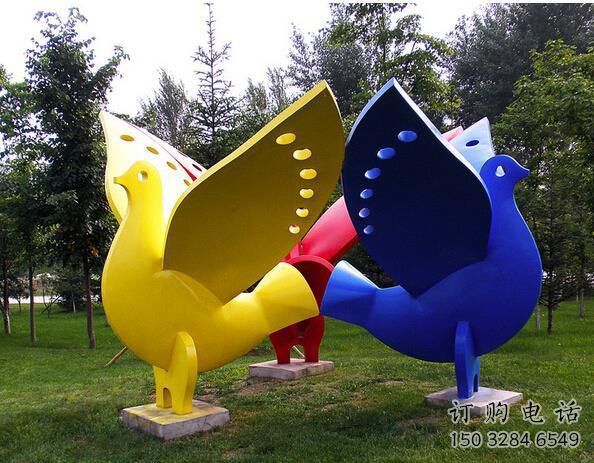 白鴿雕塑 草地烤漆擺件 中式彩繪白鴿雕塑廠家