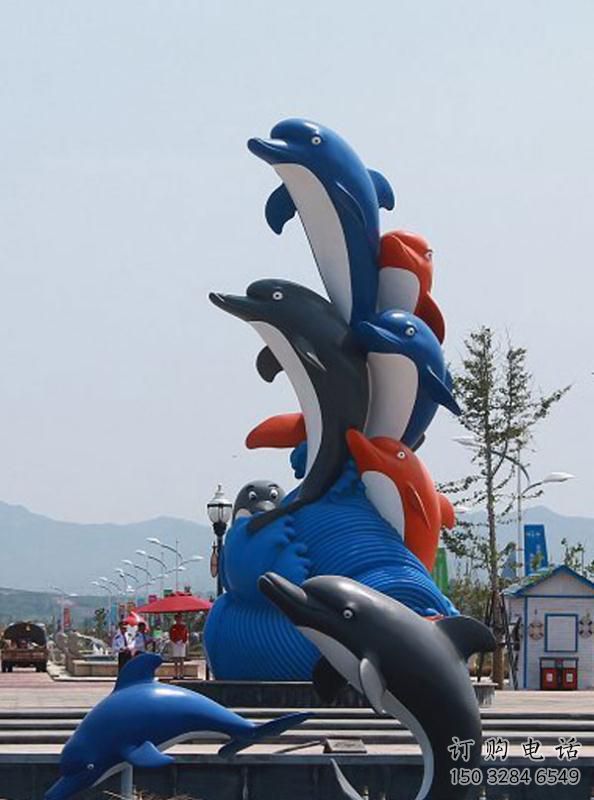 賓館海豚雕塑廠家 歐式仿真小品 村口噴漆海豚雕塑