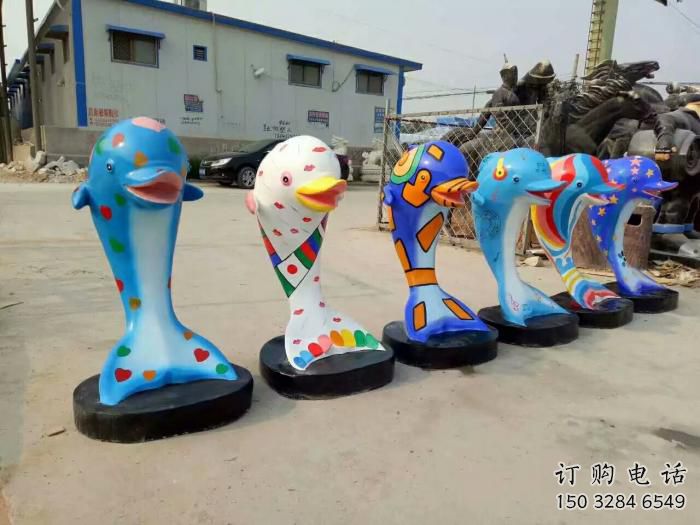 風景區海豚雕塑廠家 中式室內擺件 卡通彩繪海豚雕塑