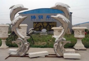 鑄造海豚雕塑廠家 創意村口小品 村口鏡面海豚雕塑