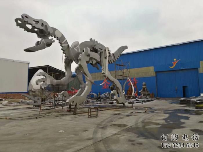 鏤空恐龍雕塑廠家 現代抽象擺件 廣場切面恐龍雕塑