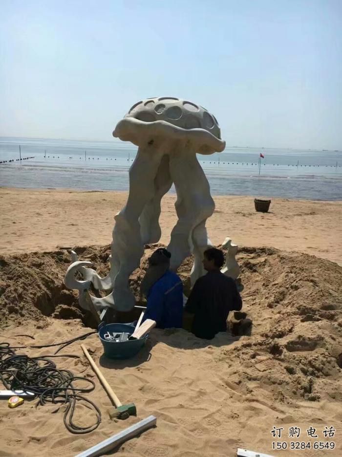 彩繪水母雕塑廠家 卡通噴漆小品 草地大型水母雕塑