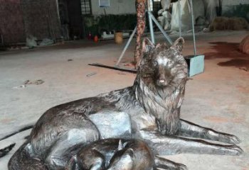 噴漆狼雕塑廠家 現代廣場小品 草地仿古狼雕塑