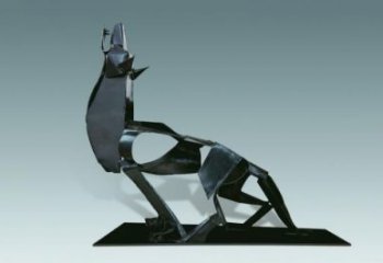 鏤空狼雕塑廠家 現代抽象擺件 草地切面狼雕塑