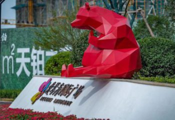 幾何狗熊雕塑廠家 中式室內擺件 草地切面狗熊雕塑