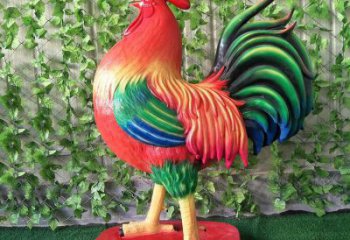 彩繪公雞雕塑廠家 卡通噴漆小品 草地仿真公雞雕塑