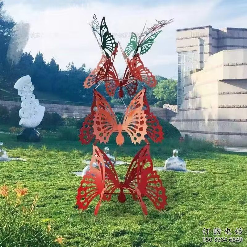 草地彩蝶雕塑廠家 鏤空異形小品 戶外異形彩蝶雕塑