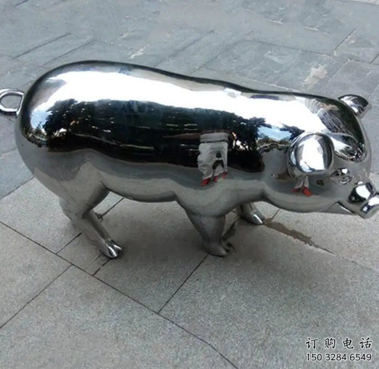 風景區豬雕塑廠家 中式創意擺件 戶外鏡面豬雕塑