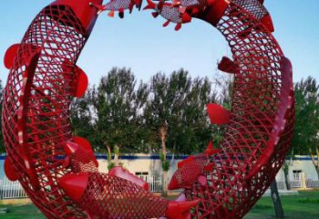 鏤空金魚雕塑廠家 現(xiàn)代抽象擺件 草地切面金魚雕塑