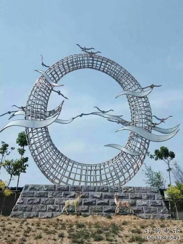 鏤空飛燕雕塑廠家 現代抽象擺件 草地切面飛燕雕塑