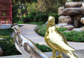 鑄造飛鴿雕塑廠家 創意公園小品 村口鏡面飛鴿雕塑