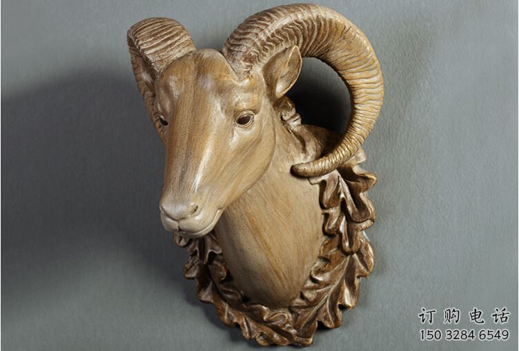賓館羊頭雕塑廠家 歐式仿真小品 戶外噴漆羊頭雕塑