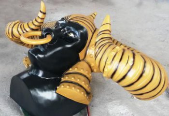 抽象牛角雕塑廠家 創意村口擺件 戶外彩繪牛角雕塑