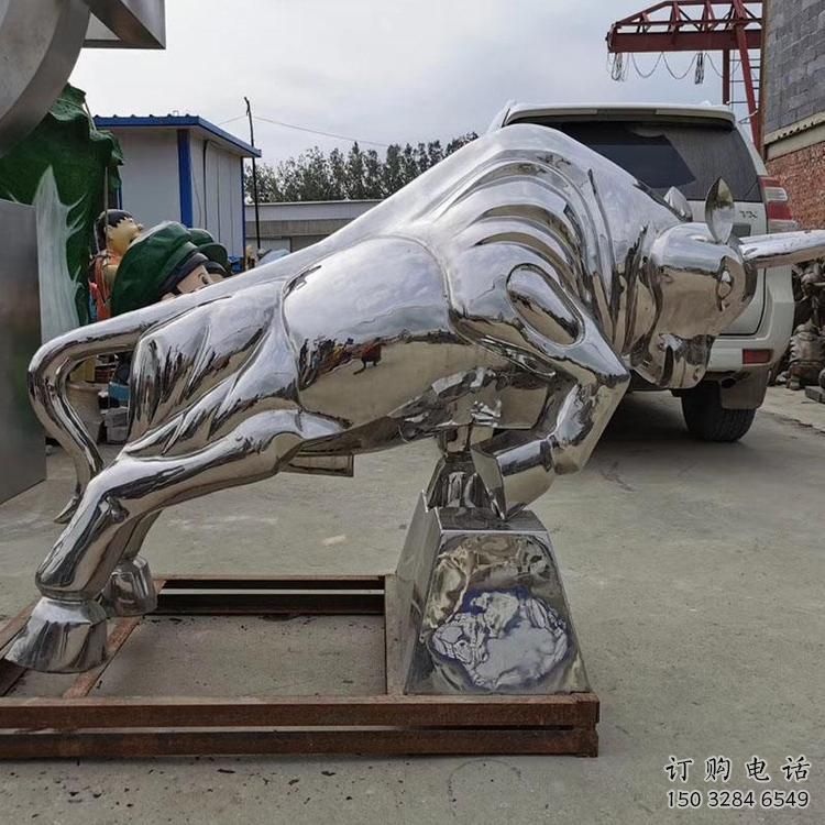 鏡面牛雕塑廠家 現(xiàn)代創(chuàng)意擺件 游樂場(chǎng)異形牛雕塑