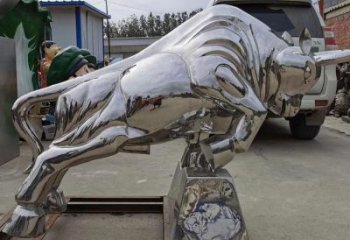 鏡面牛雕塑廠家 現代創意擺件 游樂場異形牛雕塑