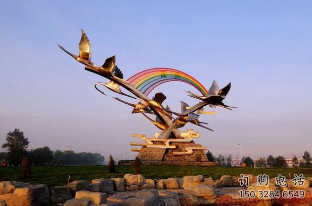 村口鴻雁雕塑廠家 中式啞光擺件 廣場大型鴻雁雕塑