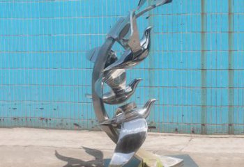 鏡面鴻雁雕塑廠家 幾何異形小品 戶外鏡面鴻雁雕塑