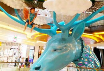 商場鹿角雕塑廠家 中式室內小品 酒店拉絲鹿角雕塑