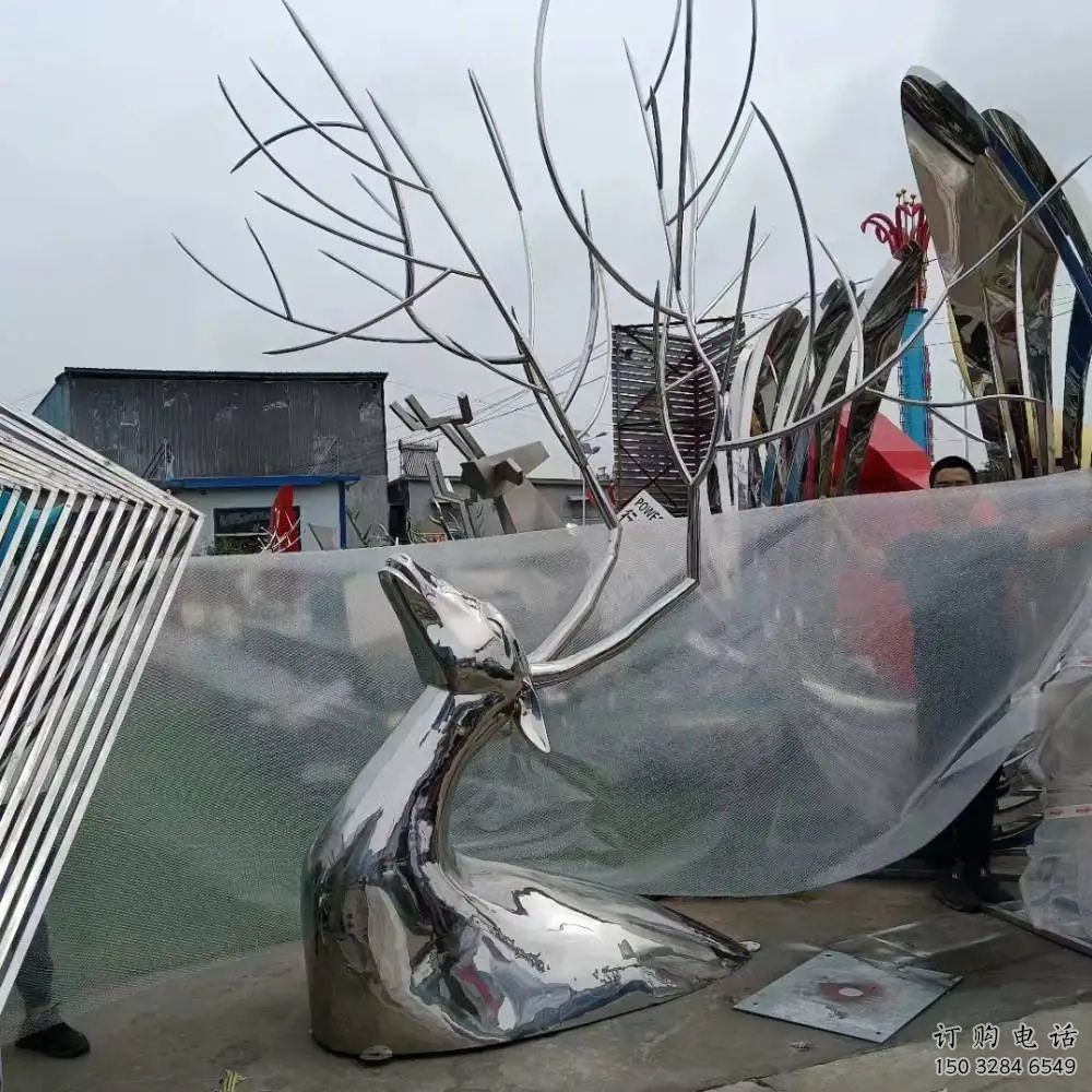 鏡面鹿頭雕塑廠家 大型仿真擺件 風景區戶外鹿頭雕塑