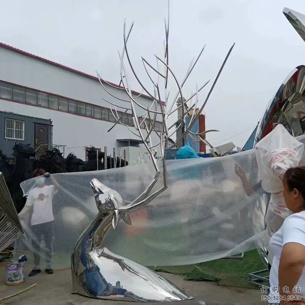 切面鹿頭雕塑廠家 現(xiàn)代抽象擺件 商場幾何鹿頭雕塑