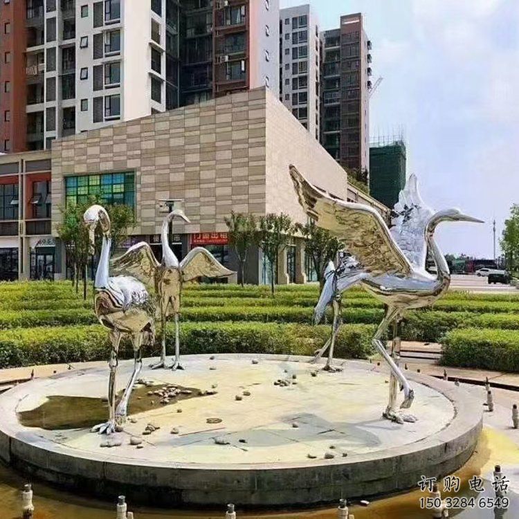 游樂場白鶴雕塑廠家 戶外賓館擺件 住宅小區鏡面白鶴雕塑