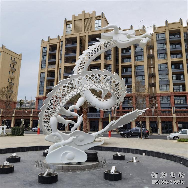街道飛龍雕塑廠家 創意村口小品 街頭鏤空飛龍雕塑