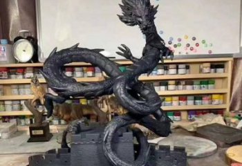 玄關(guān)蛟龍雕塑廠家 創(chuàng)意鑄造擺件 大型仿古水龍雕塑