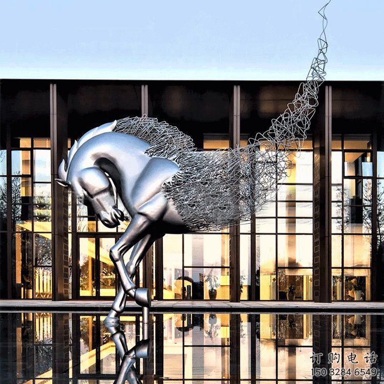 幾何馬頭雕塑廠家 中式戶外擺件 大型切面馬頭雕塑