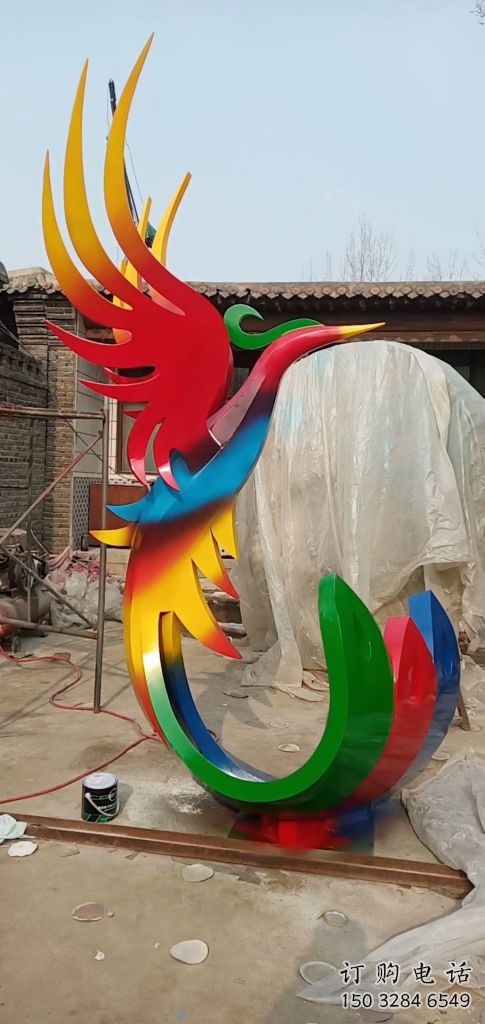 抽象火鳳凰雕塑廠家 創意公園擺件 戶外彩繪火鳳凰雕塑